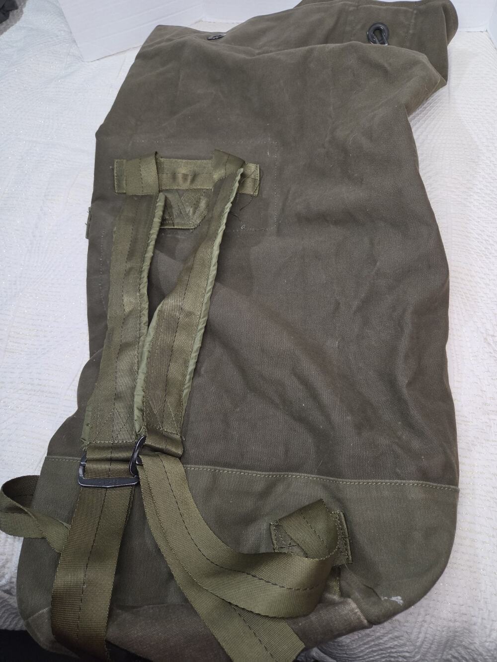 US Army Duffel Bag Type II Canvas Olive Drab U.S.A Made USA Vtg Travel Defense